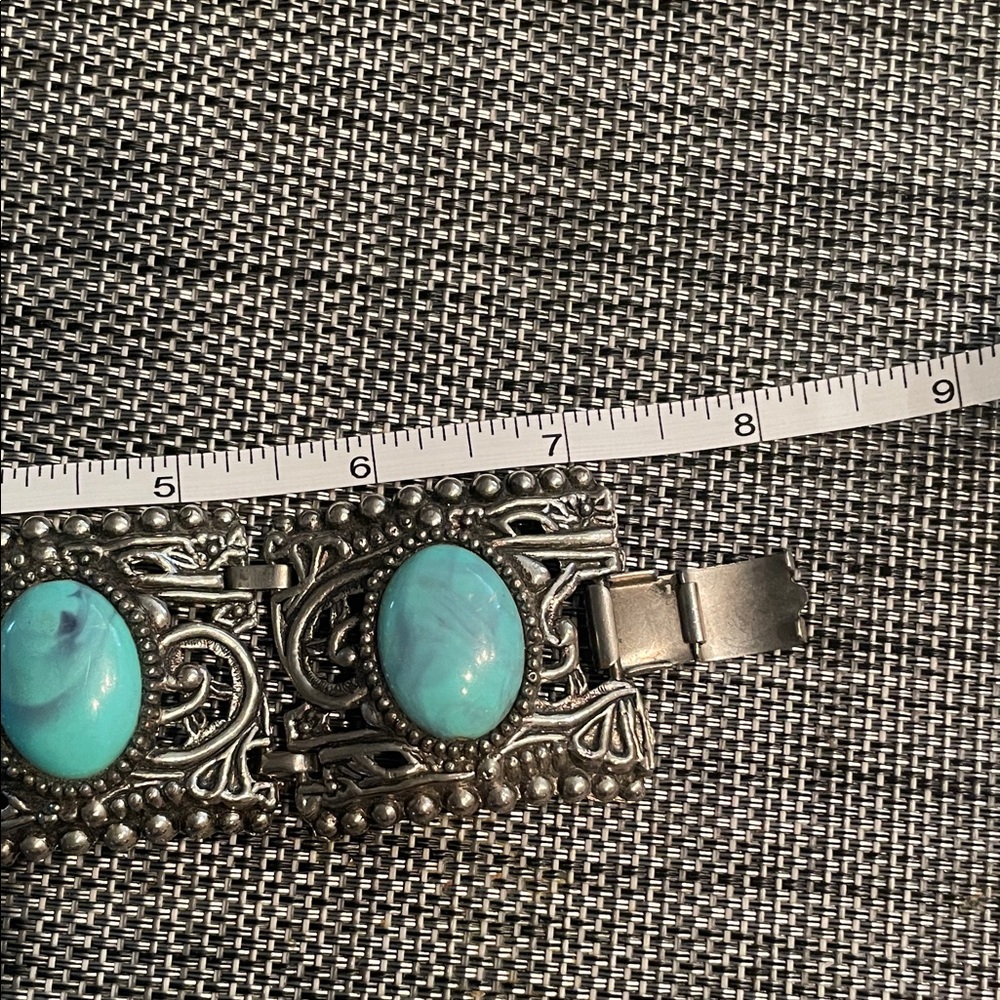Vintage Heavy Turquoise Silver Bracelet - Picture 2 of 6